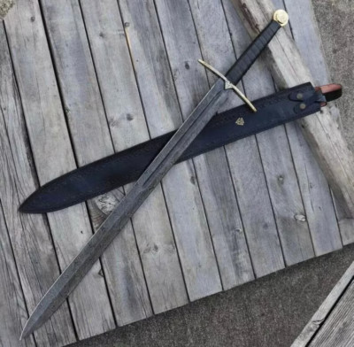 Custom Handmade Damascus Medieval Viking Sword / With Leather Sheath