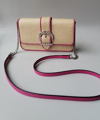 Jimmy Choo Cheri Wallet With Chain Crossbody Bag Beige Raffia