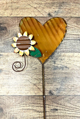 Heart And Sunflower Metal Garden Stake 21'' x 5.5''