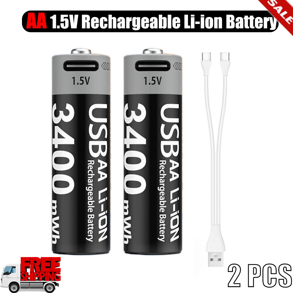 2PCS AA Li-ion Battery 1.5V USB Rechareable AA Batteries Lot With Fast Charge