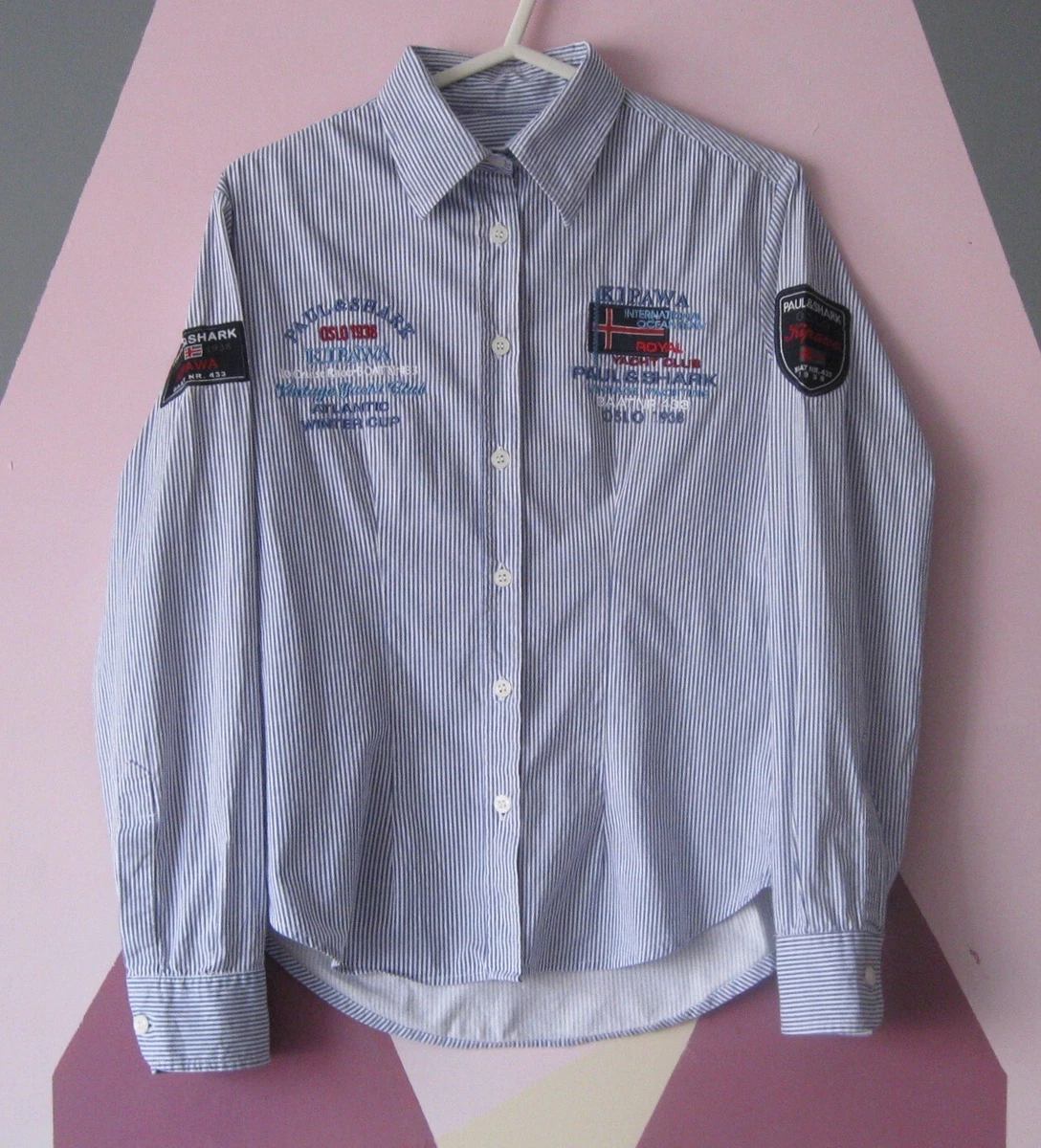 Paul Shark YACHTING Women's Shirt Italy Long Sleeve Cotton strip blue Kipawa M