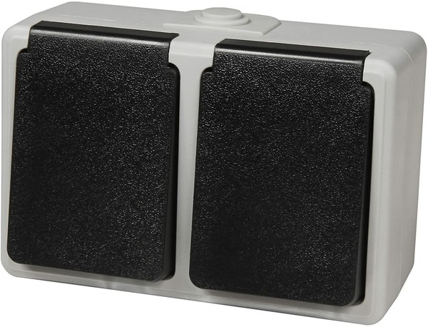 Feuchtraum Doppel-Steckdose Mcpower Taff, 250V~/16A, IP44, Ap, Grau-image