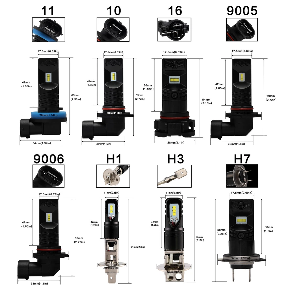 NIGHTEYE Pair H1 H3 H7 H11 CLED Fog Light DRL Driving Bulbs Kit 160W 6000K White - Image 2 of 4