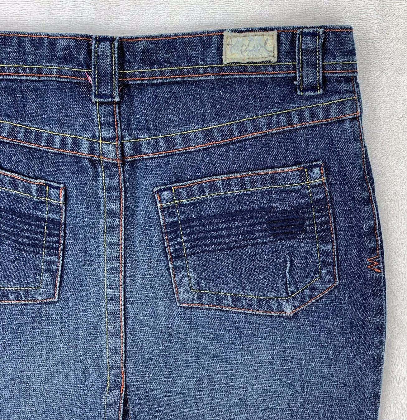 Rip Curl Denim Skirt Fly Front Medium Wash Colorf… - image 6