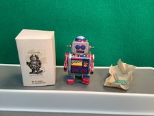 Silver Robot Wind Up Walking 3" Tin Toy With Key Box MS 235