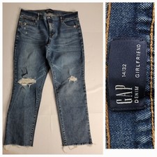 GAP Denim Girlfriend Jeans Womens 14 High Rise Distressed Fray Stretch