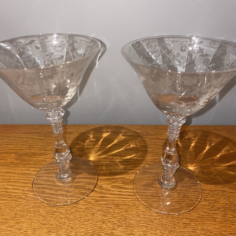 2 VINTAGE CAMBRIDGE GLASS CHAMPAGNE/TALL SHERBET  6 1/2 Inches   ELAINE PATTERN
