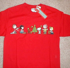 Snoopy Christmas T Shirt Peanuts Gang Large Red