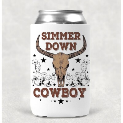 Simmer Down Cowboy  12OZ Beverage Koozie Neoprene Drink Can Cooler