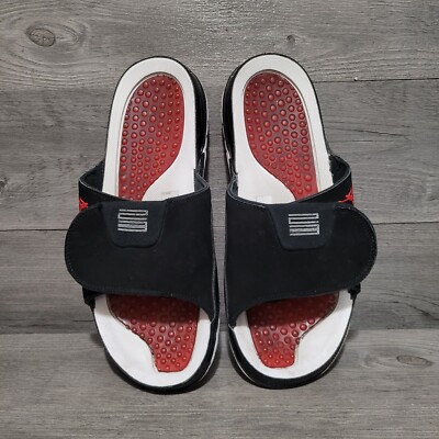 New Custom Made Men’s Sandals Slippers with Black and Red Stripe Accent Sz 11 Black, Red, and White Center Stripe Slide Sandals | Deco Slides main image 3