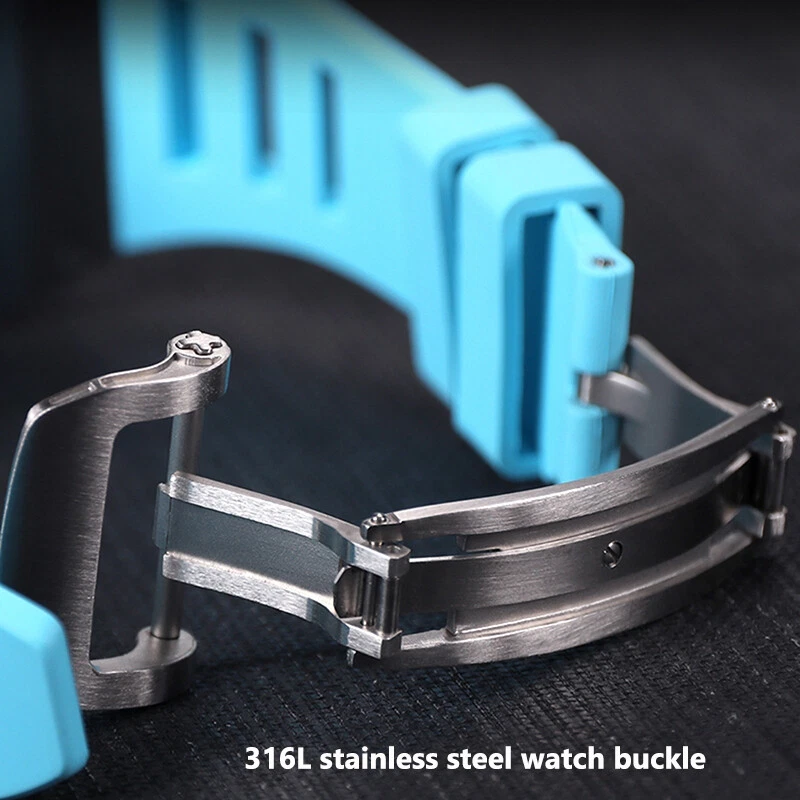 Juego de correa de goma fluororuro con caja de acero inoxidable para Apple Watch Series 9 8 7 44 45MM Foto 4 de 4