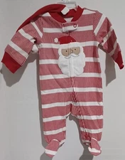 JUST ONE YOU-Carters-Chritmas Pajamas w/ Feet- Santa Hat- Plus a Bib.  3 Months 