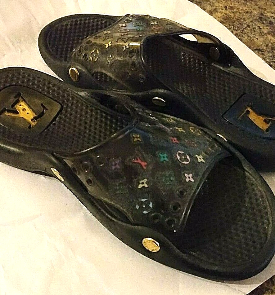 black louis vuitton slides