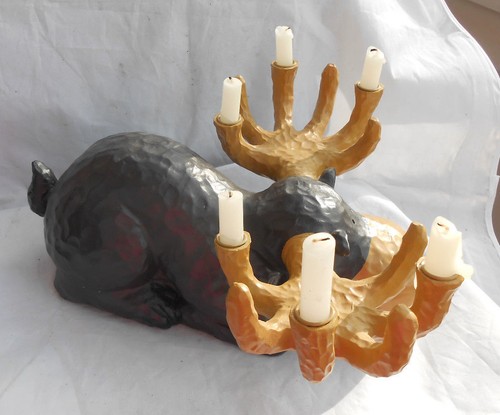 SONOMA MOOSE CABIN CANDLE HOLD CENTER PIECE CANDELABRA FIGURINE RARE home goods - Imagen 3 de 5