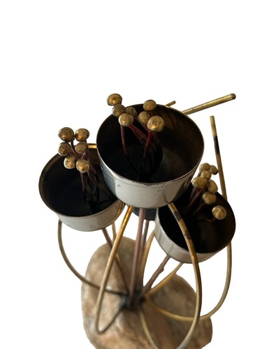 Vintage Mid Century Modern 70er Jahre Metall Blume Skulptur auf Steinsockel - Bild 6 von 9