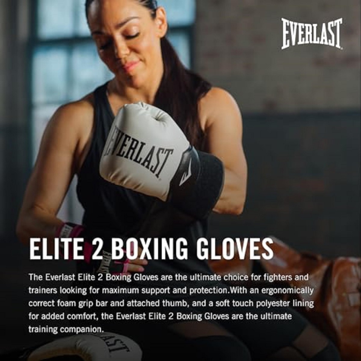 Everlast Elite 2 Boxing Gloves 12oz White Black Secure Fit