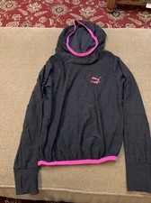 Girls Puma Hooded Lightweight Jacket Black Pink Size 6 Workout Stretch AH 