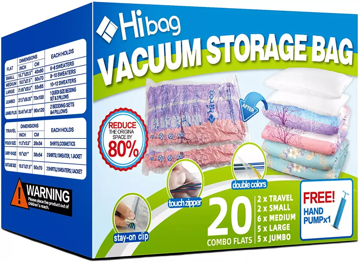 20 Pack Vacuum Storage Bags, Space Saver Bags (4 Jumbo/4 Large/4 Medium/4  Small/4 Roll) Compression Storage Bags for Comforters and Blankets, Vacuum  Sealer Bags for Clothes Storage, Hand Pump Included