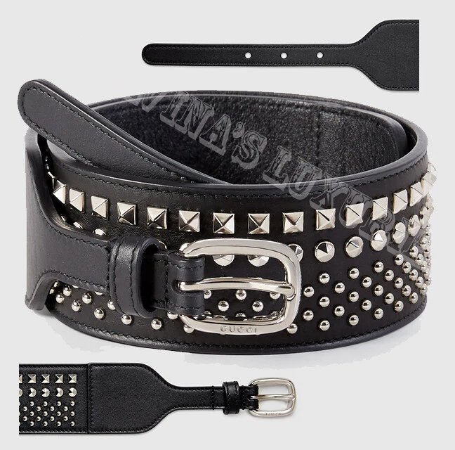 CEINTURE GUCCI CUIR NOIR CLOUTÉE ROCK N'ROLL AUTHENTIQUE NEUVE taille 90 / 36