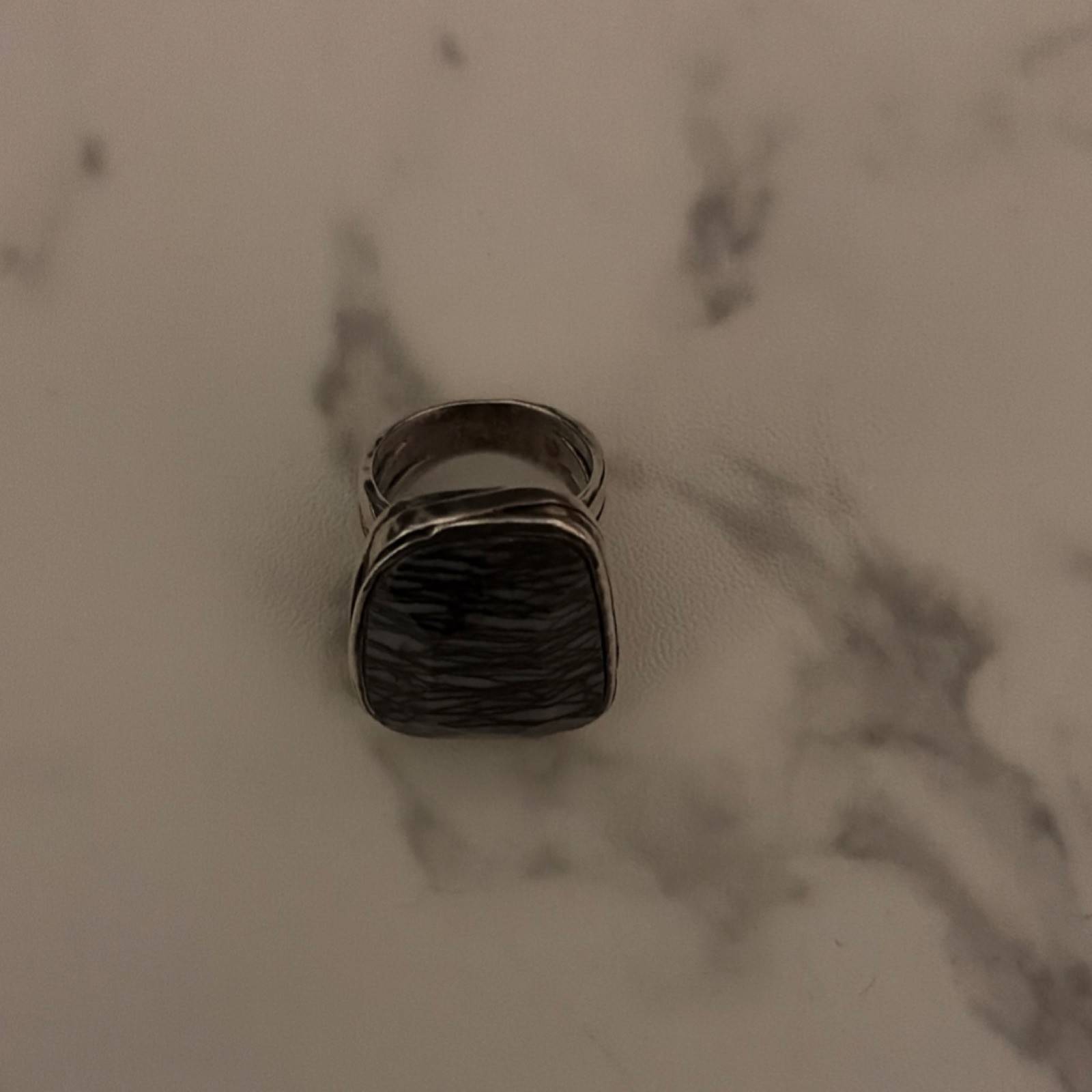 Silver Statement Ring with Black Cushion Stone Be… - image 5