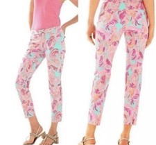 Lilly Pulitzer Kelly Ankle Pants in Pink Blue Love Birds Print Size 12