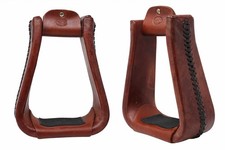 Horse Saddle Stirrups Western Brown Rawhide Covered Bell Riding Mahogany Red
