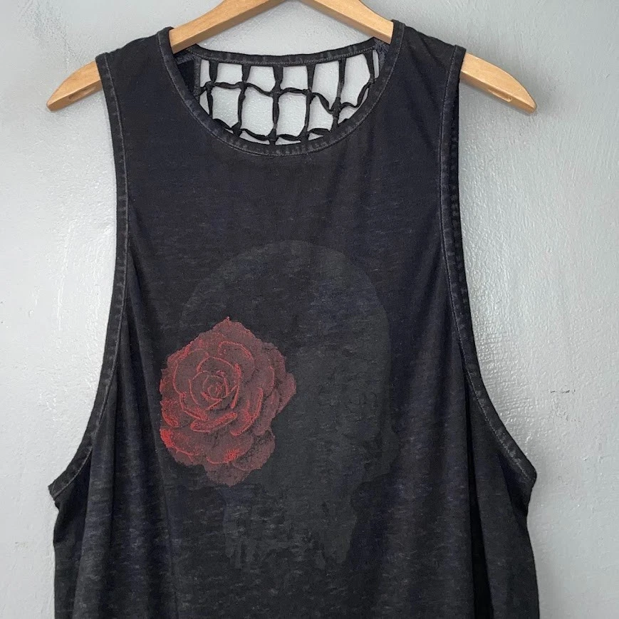Top Calavera Rosa Talla Grande Negro Tejido Caprichoso Oscuro Romántico Punk Emo Grunge Foto 2 de 4