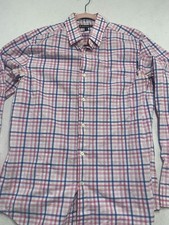 Express Men s M Modern Fit Pink Blue Plaid Long Sleeve Button Down Dress Shirt
