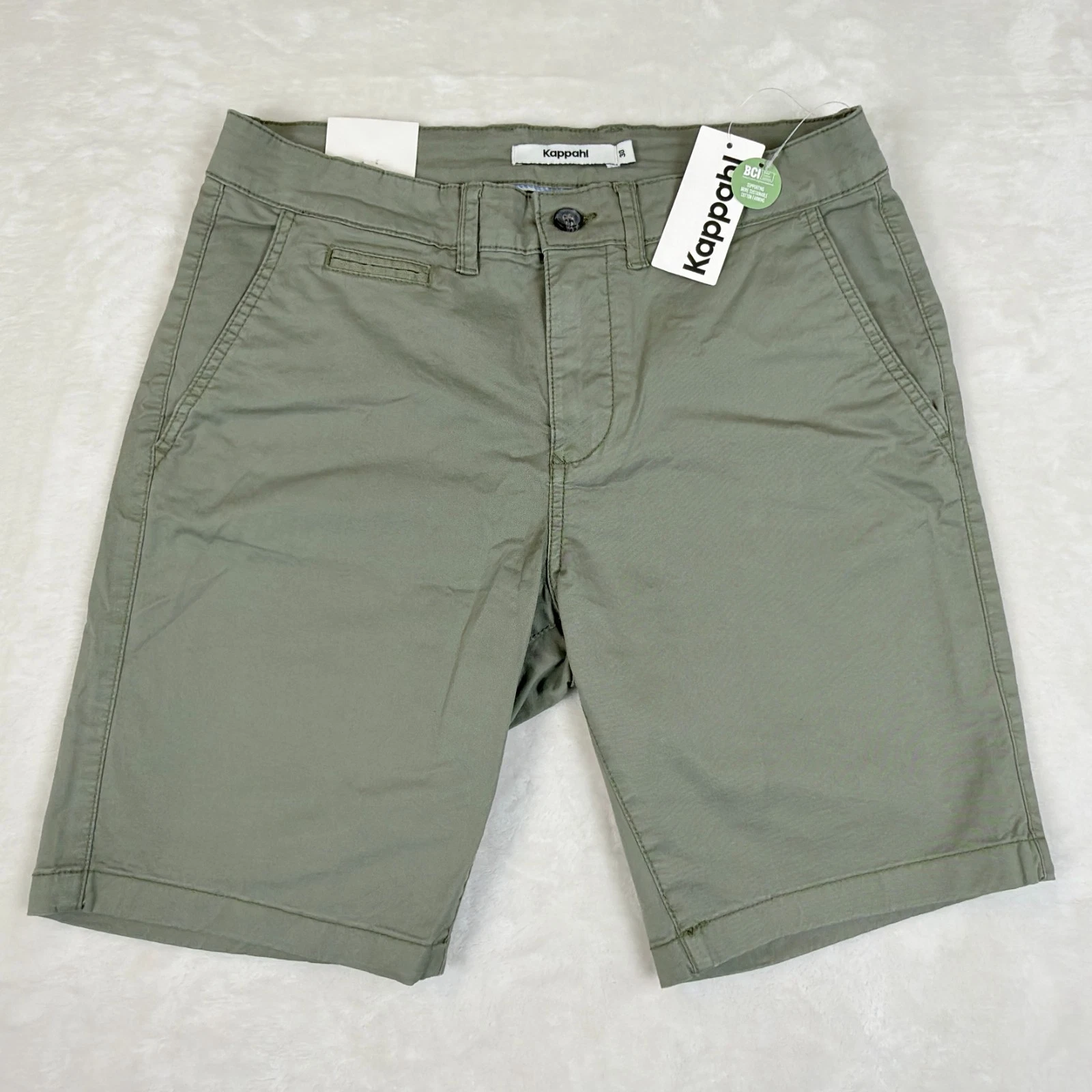 Kappahl Shorts Men 30 Olive Green Chino Stretch Twill Pockets Zip Fly Belt Loops