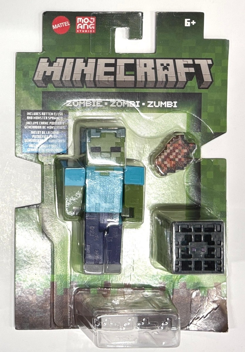 Minecraft Zombie Action Figure 8 Cm Con Accessori - Mattel GCC19 - Faccia Intercambiabile E Codice Per App Comic Maker