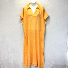 Tahari Linen Blend Kaftan Maxi Dress Womens Large Apricot Orange Beach Boho