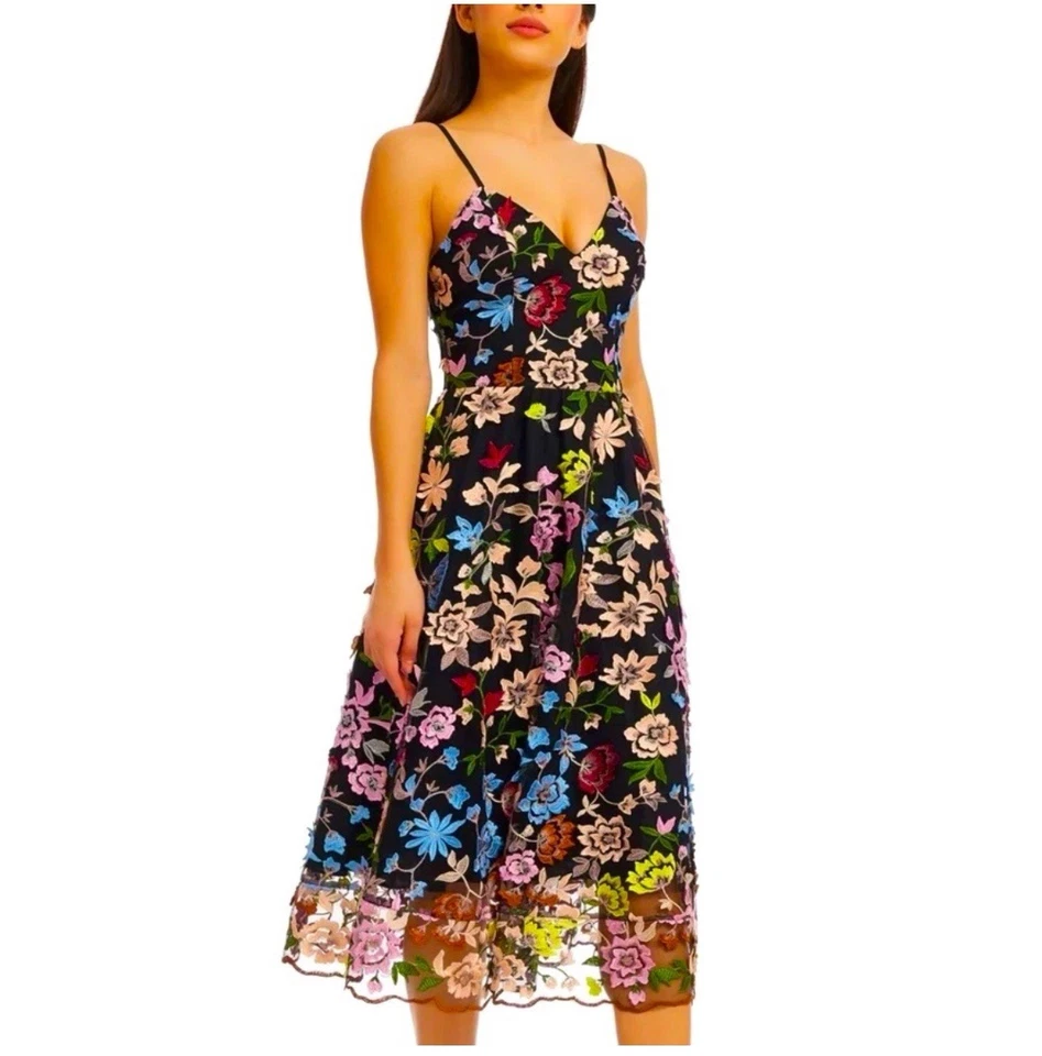 VESTIDO LA POBLACIÓN Maren Clavel Floral Vestido Boda Boho Cóctel Talla Grande Foto 2 de 4