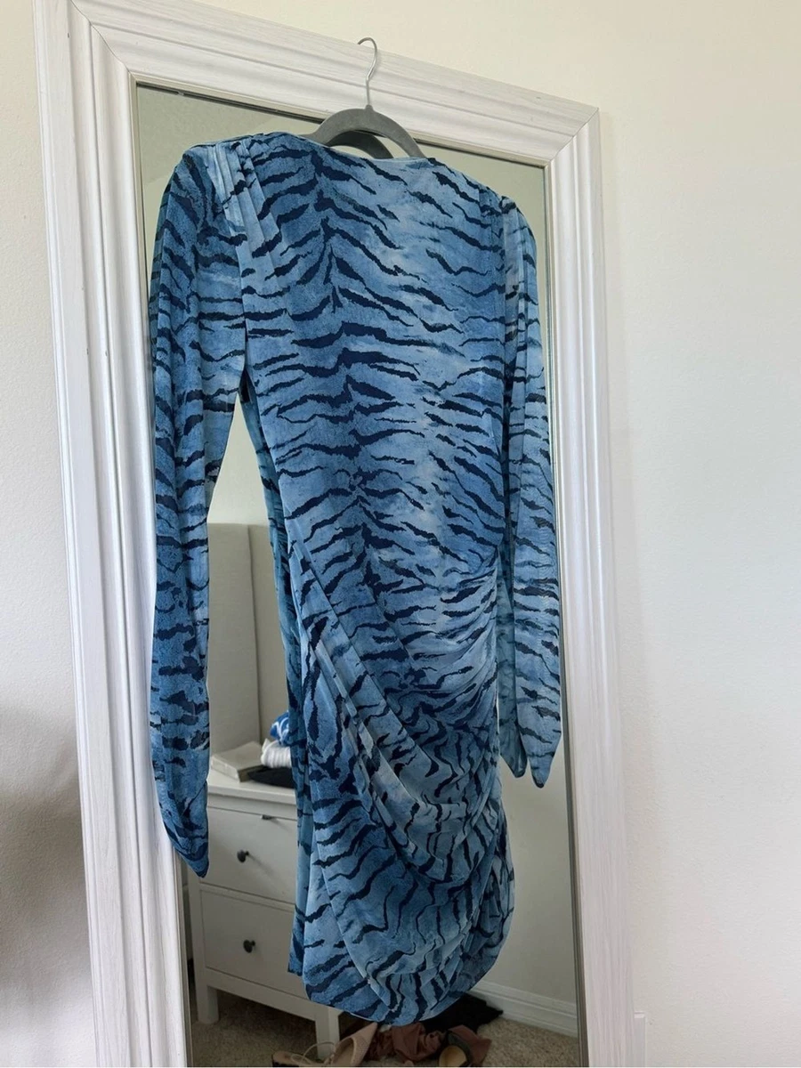 zara blue long sleeve dress Zara Blue Draped Ruched Long Sleeve Dress Size XL