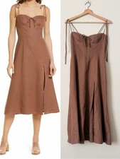Reformation SIZE 2 Joyce 100% linen sleeveless slit hem midi dress in Rye brown