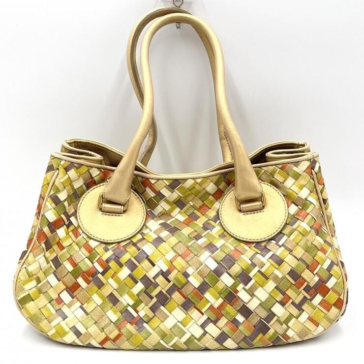 Bottega Veneta Intrecciato Multicolor Leather Tote Bag Womens Dust Bag