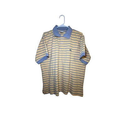 Lacoste Polo Shirt Mens (Size 7) 2XL Yellow Blue Stripes Green Collar Casual XXL