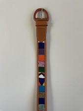 Multicolor Guatemalan Leather and Embroidered Cotton Belt - Size 32