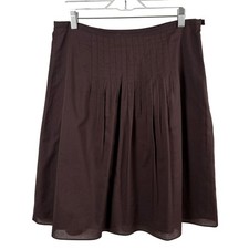 Vtg Talbots Pleated A-Line Skirt 10 Brown Cotton Knee-Length Lined Dark Academia