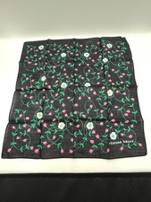 HANAE MORI Handkerchief Scarf Bandana Black Floral 40x40