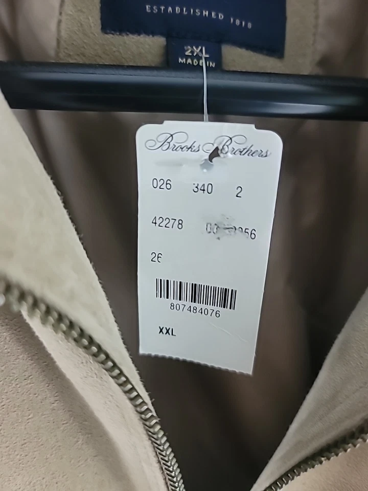Brooks Brothers Sz XXL Soft Zipered Suede Jacket - Beige -Italy -NEW & FREE SHIP - Image 3 of 4