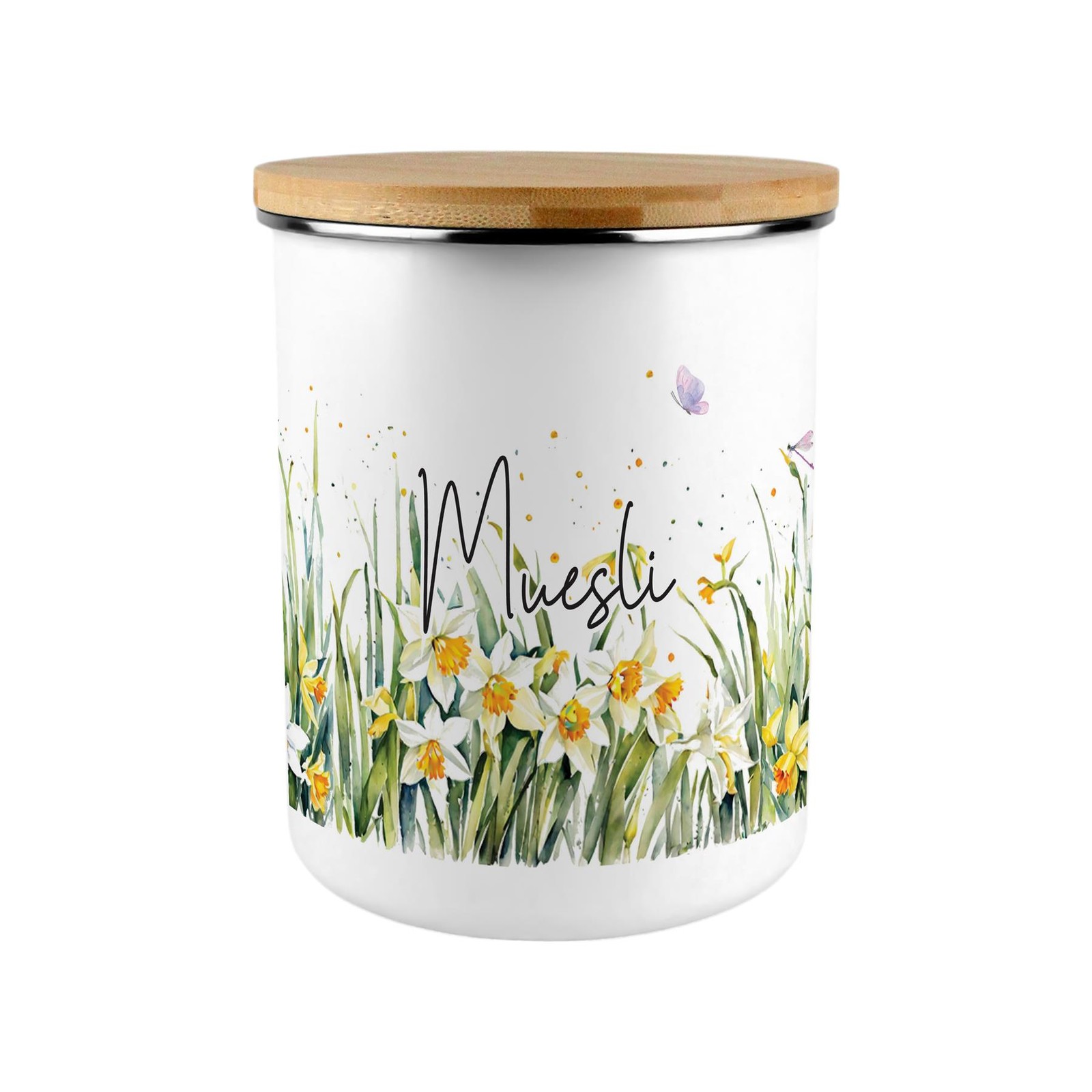 Large Muesli Storage - Daffodil Meadow Design Canister - Gift for Nature Lovers