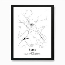 Sumy,Ukraine Minimalist Map Art Pri Framed Wall Art Poster Canvas Print Picture