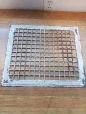 Vintage Metal Floor Wall Grate 14” X 16" Old White Rusty