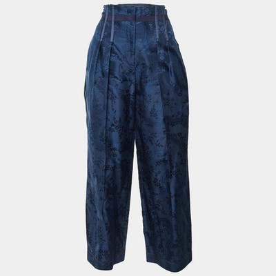 Prada Navy Blue Floral Jacquard Plissee Culotte L