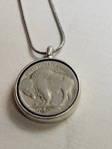(2) Rare Coin Pendant Buffalo Nickle & Mercury Dime In Silver Bezel