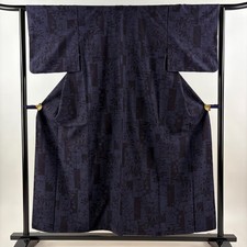 JAPANESE KIMONO TSUMUGI DARK BLUE 156.5cm 5 ft 2 in PURE SILK B0402