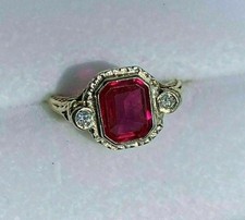 Engagement Wedding Ring 14K Gold Plated Silver 3Ct Lab Created Emerald Red Ruby