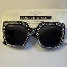 Foster Grant Girls Youth Sunglasses, Black Rhinestone Tinted UVA/UVB