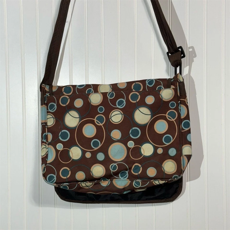 Dickies Messenger Brown Retro Circle Print Shoulder Laptop School Travel Tote - Image 4 of 4