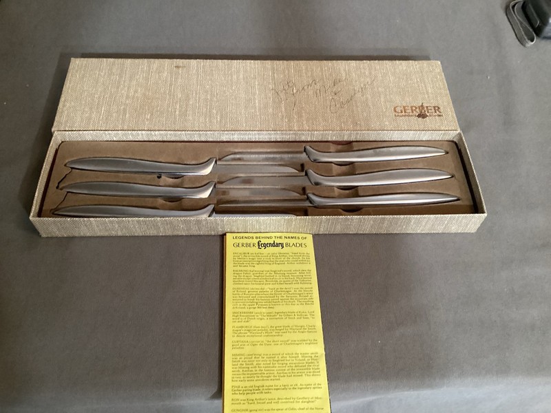 Vtg Gerber Legendary Blades Handmade Set of 6 Miming 3" Steak Blades W/Box MCM